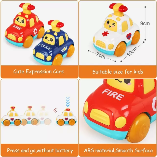 3Pcs Cute Toy Cars Gifts Press And Go Vehicles Set for Baby Boys 1/2/3 Years Old 3