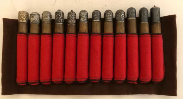 12 Assorted Ornamental Russian Imperial Cossack Gaziri Niello Silver Cartridges