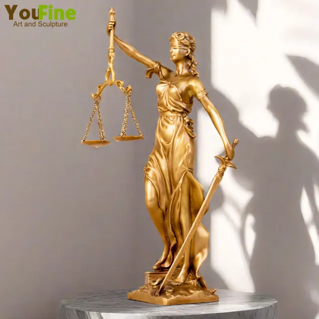 11" Bronze Lady Justice Sculpture Golden Goddess of Justice Statue Art Decor