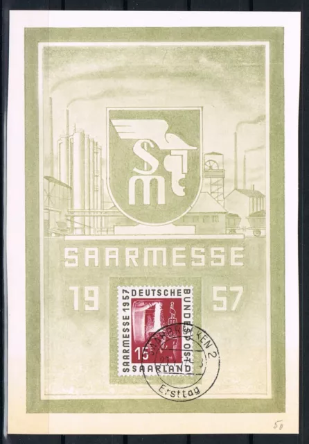 Saarland: MiNr. 400 MK, Maximumkarte Ersttag Saarmesse 1957 [6602]