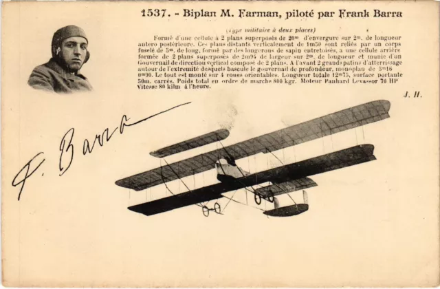 PC AVIATION PILOT AVIATOR FRANK BARRA BIPLAN M. FARMAN (a55029)