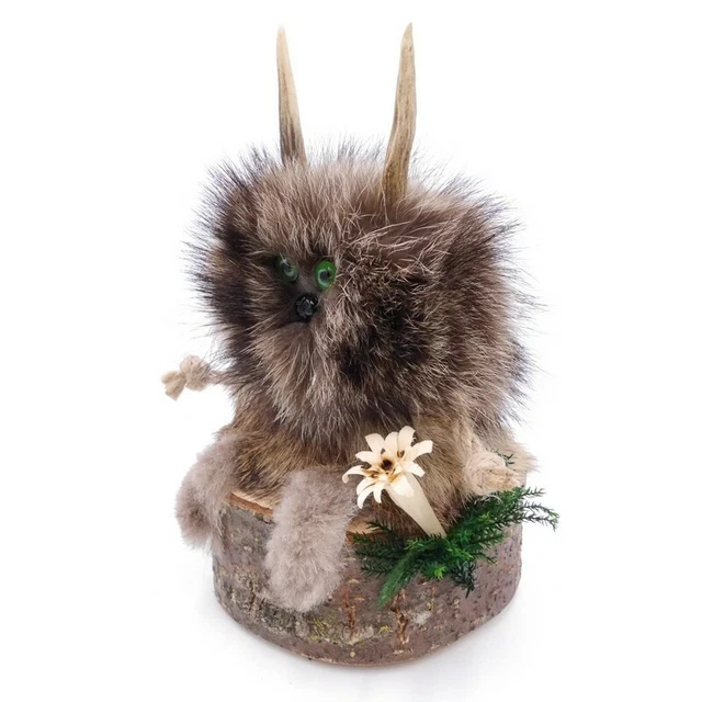 Wolpertinger Wolpi Preparado Taxidermy Mini Con Madera Edelweiss Verde Ojos H 2