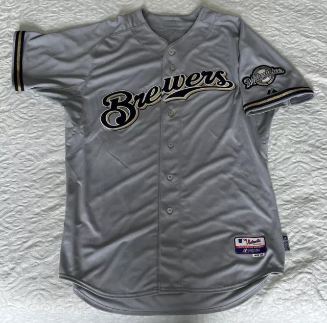 Majestic AUTHENTIC, 60 4XL, MILWAUKEE BREWERS, GRAY, COOL BASE ON FIELD  Jersey