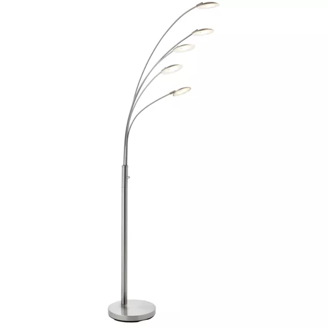 5 Light Floor Lamp Satin Nickel 1.8m Tall Standing Curved Multi Arm Living Room