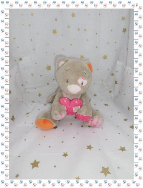 ⑬ - Doudou Peluche Musicale Chat Iris Gris Rose Coeur Noukies Noukie's