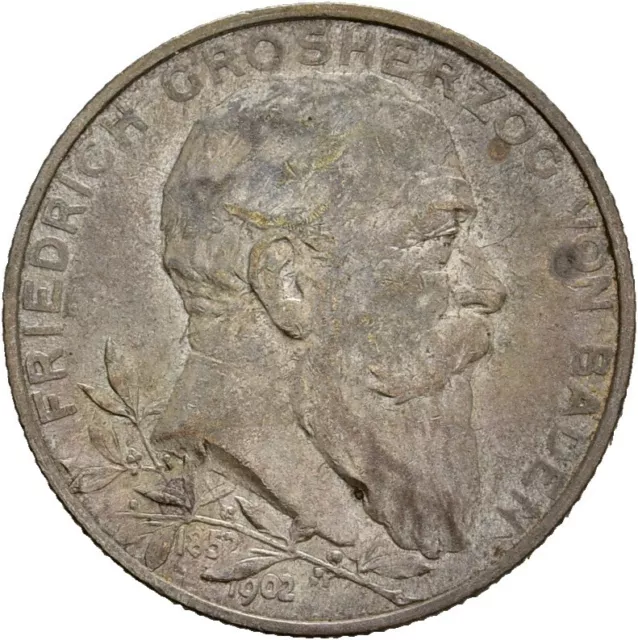 Künker: Baden, Friedrich I., 2 Mark 1902 (G), Regierungsjubiläum, Silber, Top!