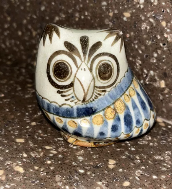 Vintage Jorge Wilmot Owl Tonala Pottery Bird Signed Figurine Folk Art