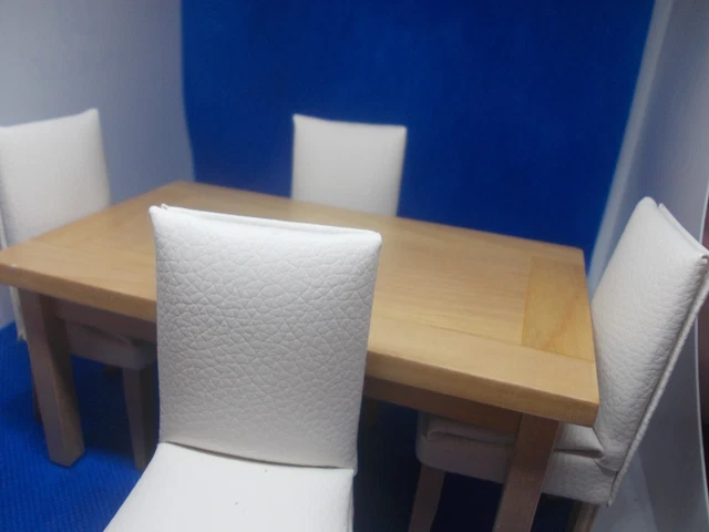 Nice Pine Dinning Table And 4 Faux Leather Chairs For A Dolls House