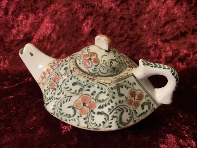 Charming Little Vietnamese Teapot Collectable Oriental Ceramic Green & Red