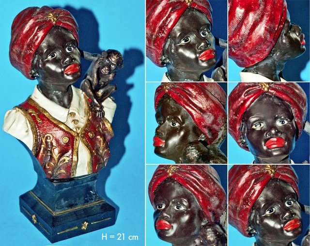 Sculpture En Buste d'Homme Noir Tye Africain Cuba