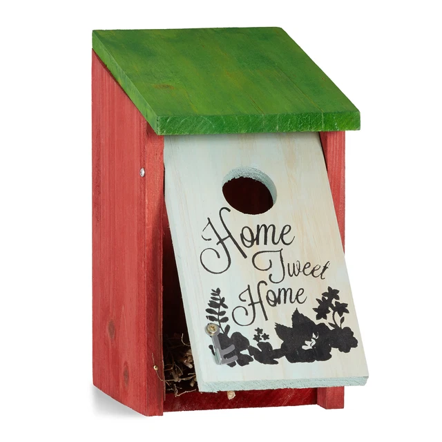 Nichoir à oiseaux HOME SWEET HOME pour petits oiseaux bois porte vert rouge