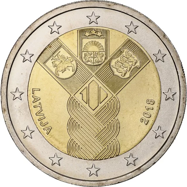 [#375790] Lettonie, 2 Euro, 100 ans des pays baltes, 2018, SPL+, Bimétallique
