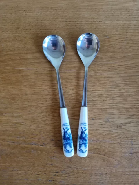 Rare Delft Blue White Long Handle Spoons