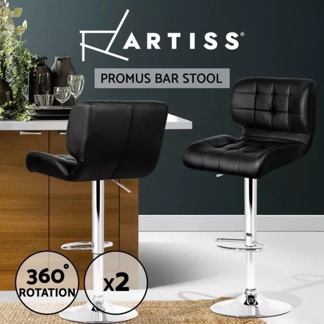 Artiss 2x Bar Stools Kitchen Dining Chairs Gas Lift Padded Leather Black