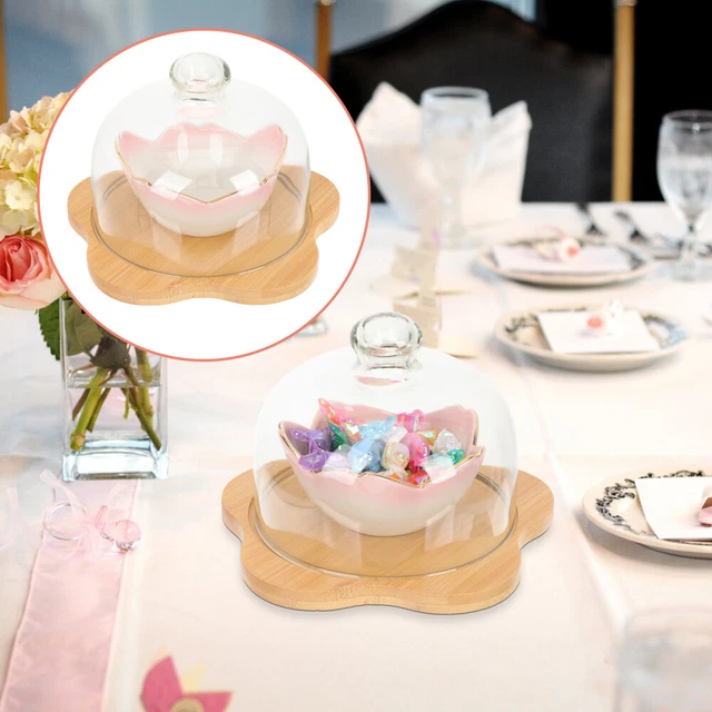 Porta Torta In Vetro Con Base In Legno – Cloche Per Dessert, Cupola 18x18x14 Cm, Vassoio Rotondo - 2