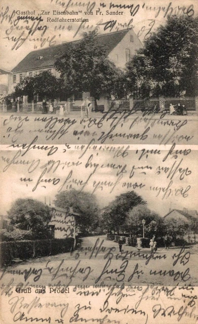 82430- Gruss aus Prödel Gommern mit Gasthof "Zur Eisenbahn" 1913