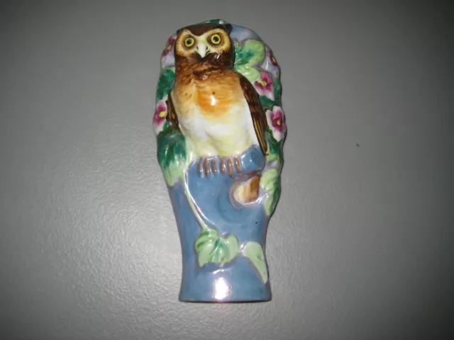 Vintage Wall Pocket Owl on Blue Tree w/Flowers Japan