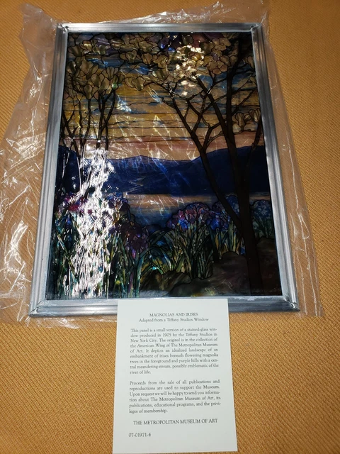 Vintage MMA Louis Tiffany Magnolia Irises Stained Glass Panel Reproduction 13x9"