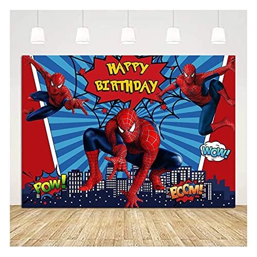 Spider Man Happy Birthday Banner Backdrops Boys Photography Backdrops Party D...