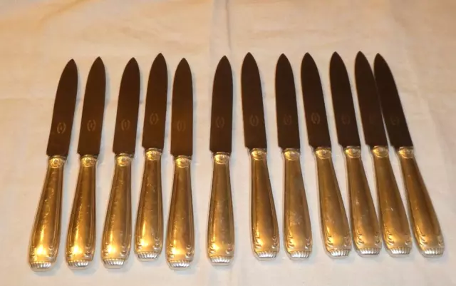 Boulenger, 12 couteaux à entremets/dessert/fromage, Régence Berry, métal argenté