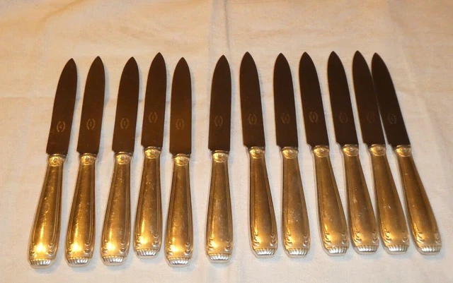 12 PETITS COUTEAUX entremet dessert fromage metal argenté empire saglier EUR 85,00 - PicClick FR