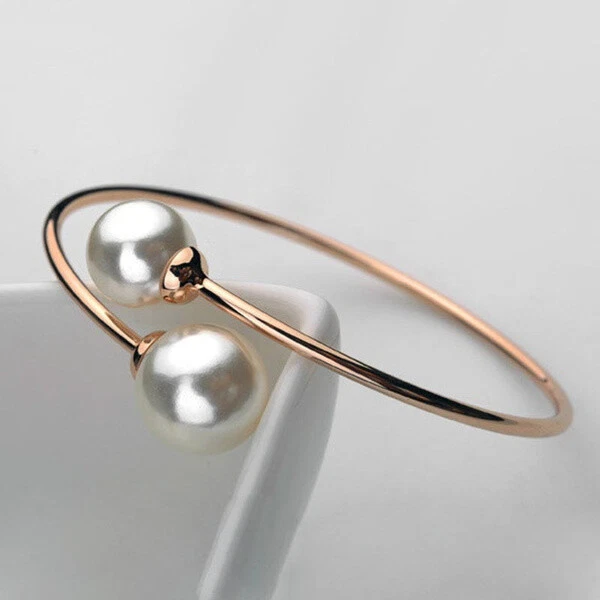 Women Vintage Adjustable 925 Silver Pearl Bracelet Lucky Beads Bangle  Jewelry