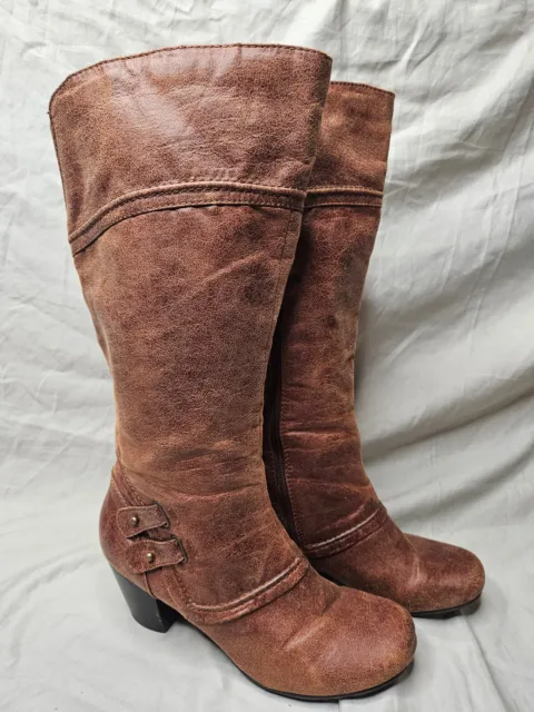 Baretraps Holand Riding Boots Womens 9 M Brown Faux Leather Zip Up Black Heel