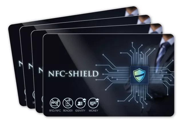 4x NFC Shield Card - RFID & NFC Blocker Karte für EC & Kreditkarten - Ultradünn