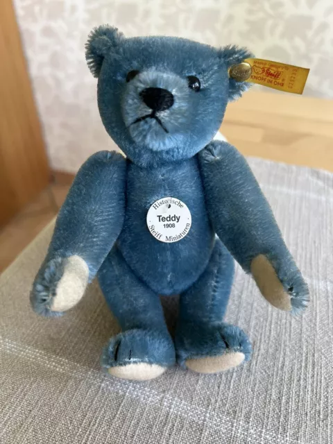 Historische Steiff Miniaturen - Teddybär blau - 029233 Teddy Ursprungsjahr 1908
