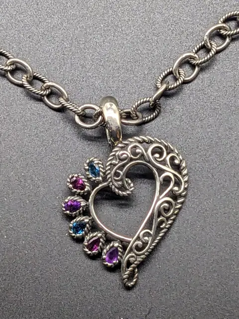 Carolyn Pollack Sterling Silver & Gemstone Heart Pendant/Enhancer Chain Necklace