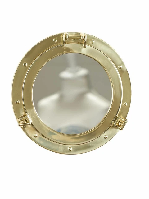 Porta con espejo ojo de buey abierta barco deco marítima de plata 29cm (e)