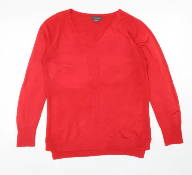 Maglione pullover acrilico da donna rosso collo a V taglia S