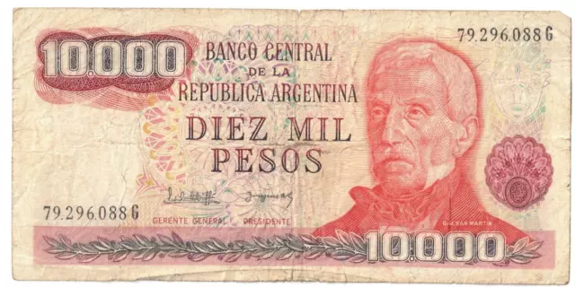 1977-1983 ND Argentina 10000 PESOS P-306 Bank Note #2