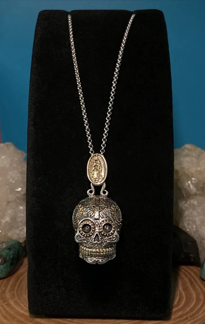 925 SUGAR SKULL Dia de los Muertos Lady Of Guadalupe Pendent Necklace Ster11264