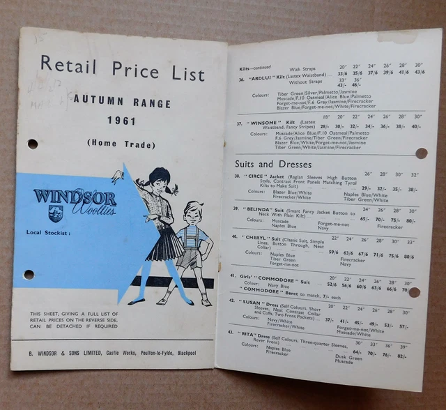 VINTAGE 1961 CATALOGUE price list Windsor Woollies 1960s childrens