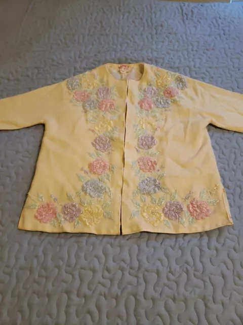 Vintage Beaded Cardigan Sweater- Hong Kong 1950's  S