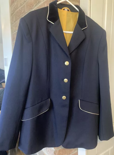 ELT Paris Size 42/14 Navy With Black Collar Gold Piping Women’s Show Jacket