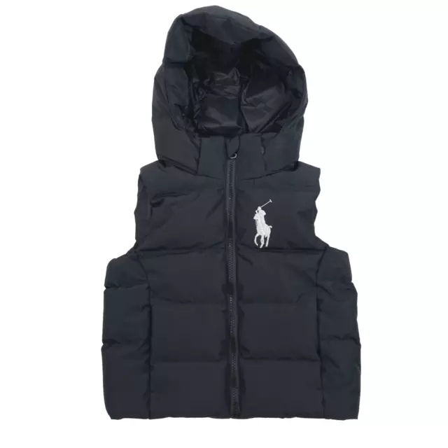 Polo Ralph Lauren Down Puffer Vest Jacket Boy's Size 4/4T Black Hooded CJ-1150