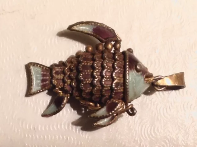 Antique Chinese Export Articulated Gilt Silver Fish Pendant
