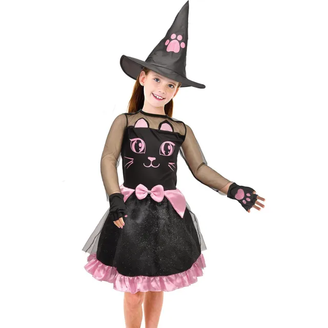 Costume Travestimento Halloween Carnevale Strega Gattina Ciao Bambina