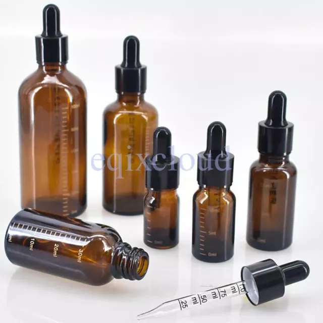 Empty 5ml-100ml Amber Glass Essential Oil Dropper Bottles with Scale Pipette