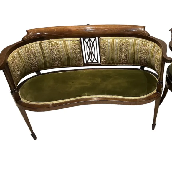 Edwardian Inlaid Mahogany Two Seater Parlour Sofa, Or Settle