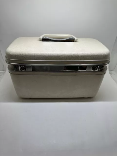 Samsonite Silhouette Vanity Train Case Mirror Cosmetic Luggage Marble White Used