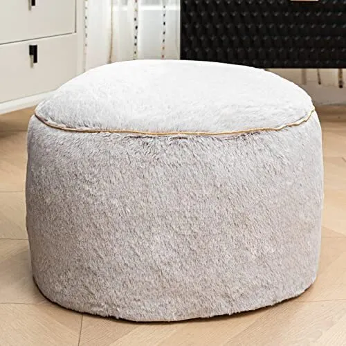 Round Stuffed Pouf Ottoman 20x20x12 Inches Faux Fur Ottoman Foot Rest Under