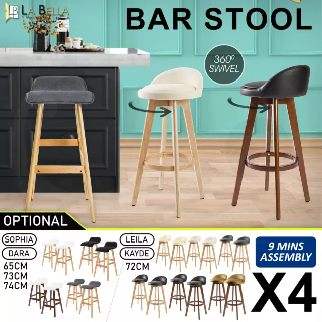 4X Wooden Bar Stool Barstools Dining Chair Kitchen Stools Swivel PU Fabric