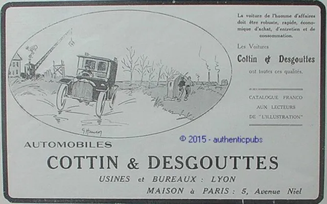 Publicite Automobiles Cottin Desgouttes Signe G Hautot De 1913 French Ad Car Pub
