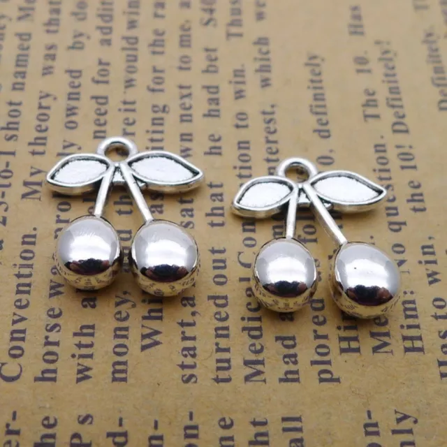 BULK 100Pcs Cherry Charms DIY Jewelry Making Pendant Antique Silver