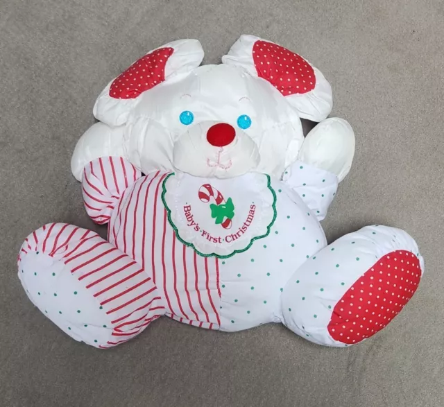 Vintage Fisher Price White Puffalump Bear Mouse Baby's First Christmas Rattle