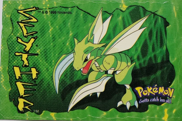 POKEMON--SCYTHER--NEW--Vintage (1999) Vending Machine STICKER (CARD) (#402)