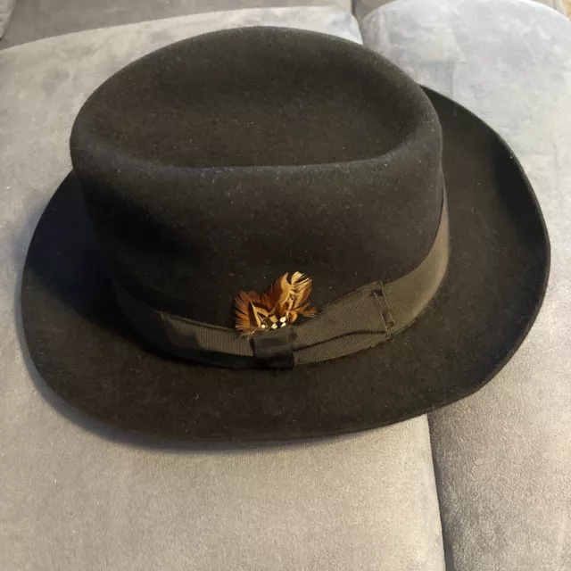 Vtg Selentino Sterling Hat Fedora Black 100% Fur Felt Sz 7 3/8